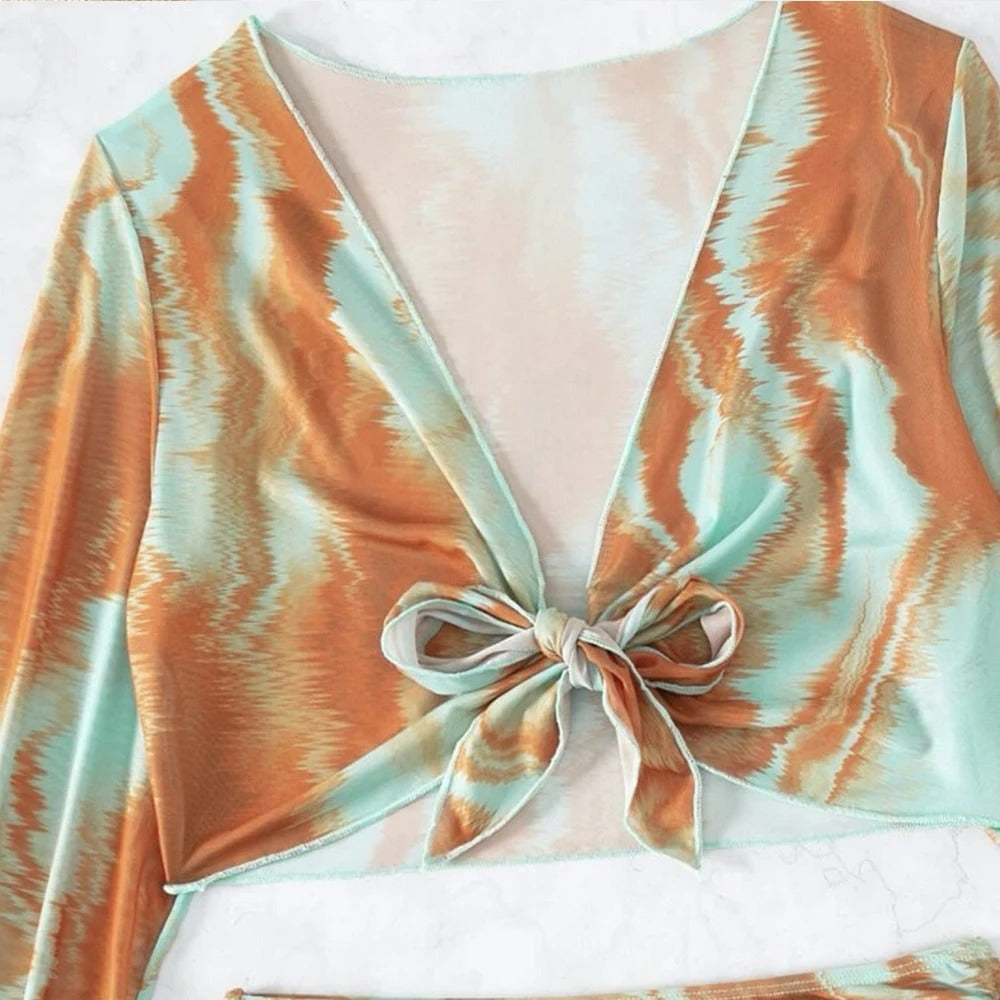 Yüksek Bel Yazlık Drapeli Bikini & Pareo Takımı