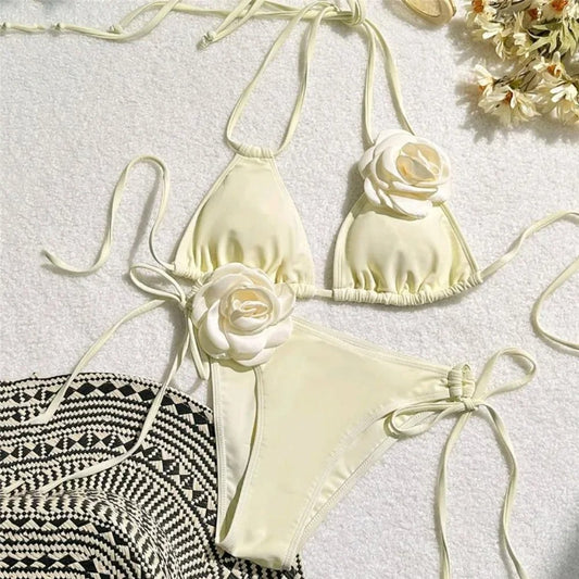 Bej Bağcıklı Bikini Takımı