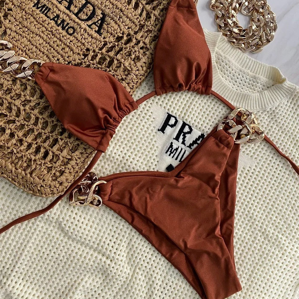 Zincir Detaylı Üçgen Kesim Bikini Takımı
