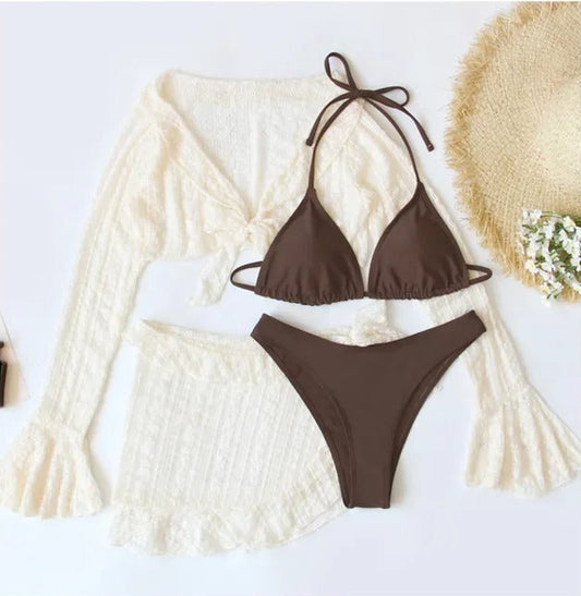 Kahverengi Bikini & Bej Set