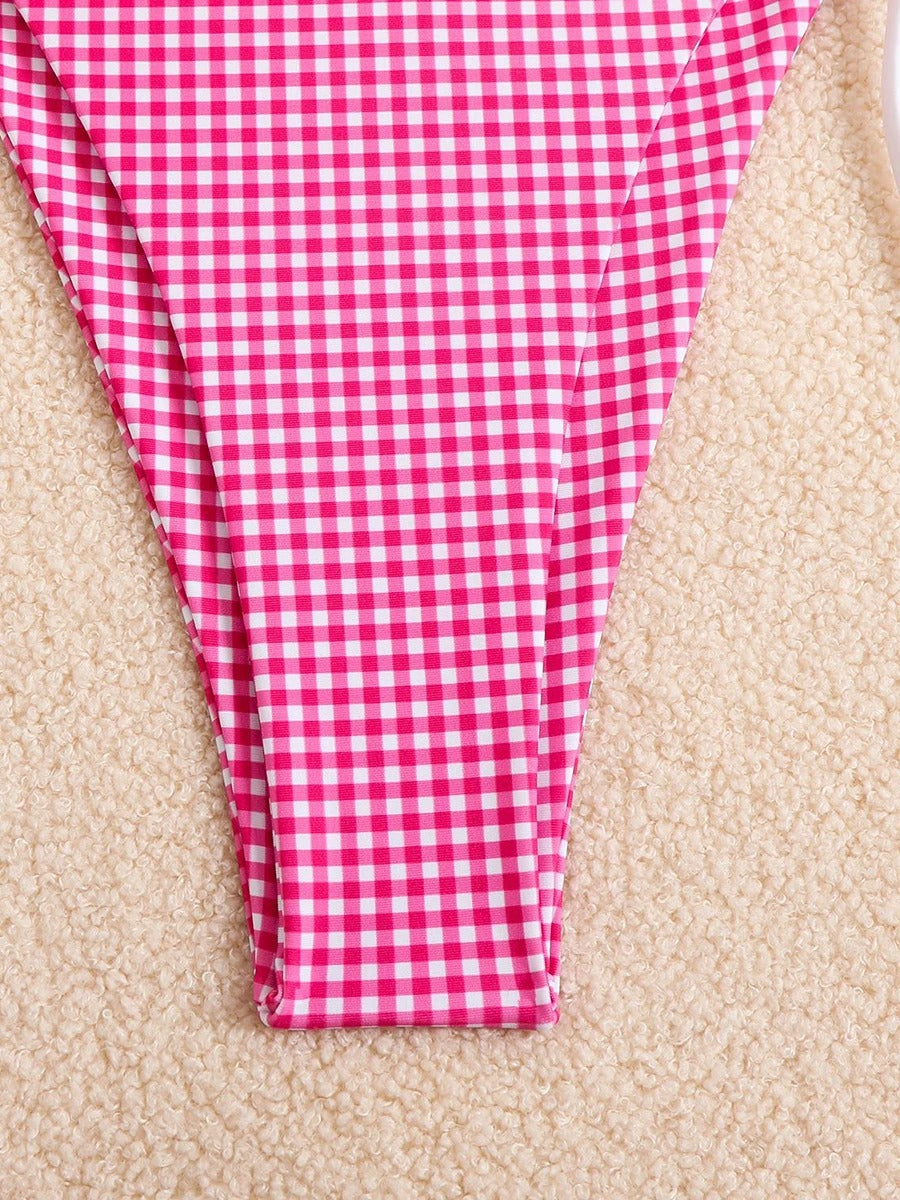 Pembe Puantiyeli Fiyonk Detaylı Üçgen Bikini Takımı