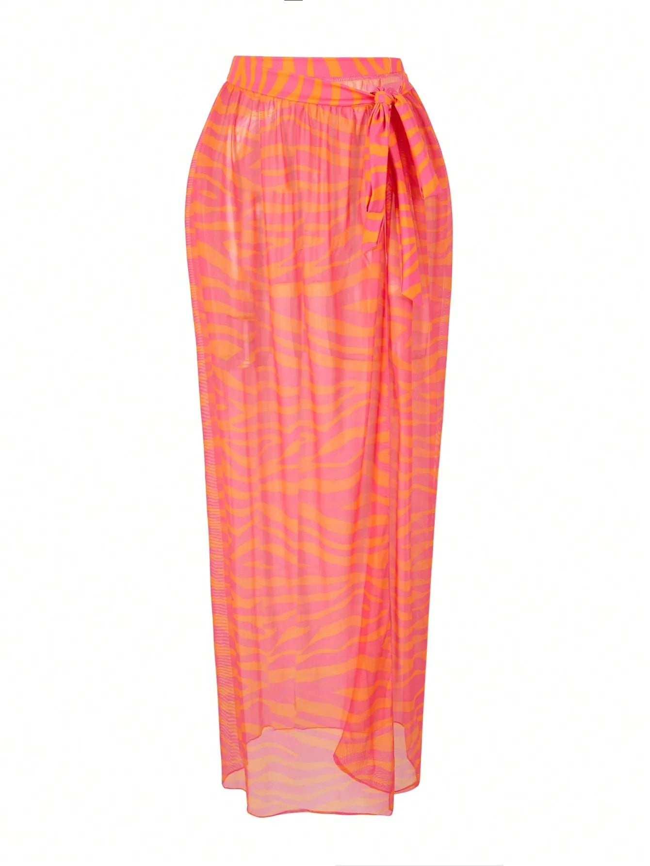 Neon Zebra Desenli 3 Parça Bikini ve Pareo Seti