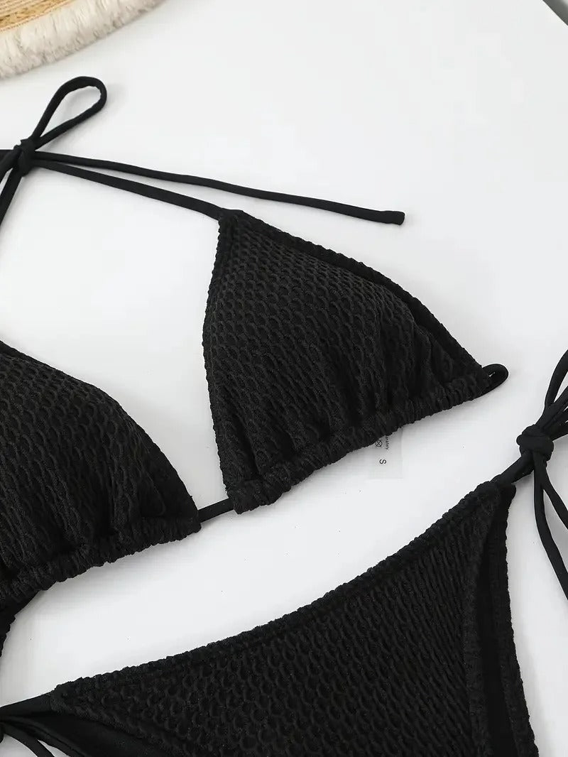 Beyaz File Örgü 3 Parça Bikini ve Plaj Seti (Kopya)
