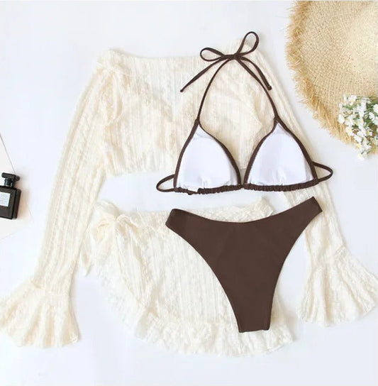 Kahverengi Bikini & Bej Set