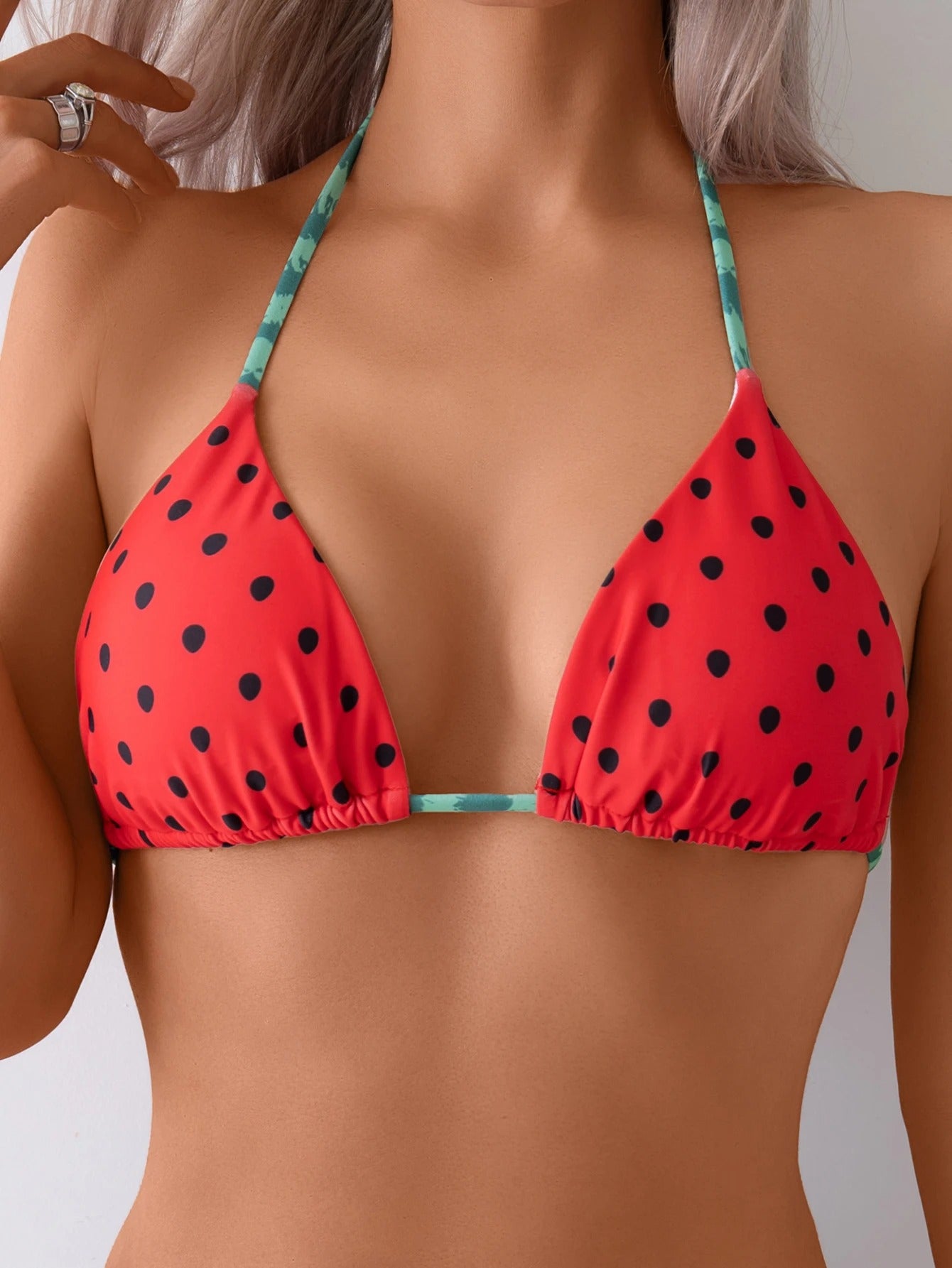 Karpuz Desenli Bağcıklı Üçgen Bikini Takımı