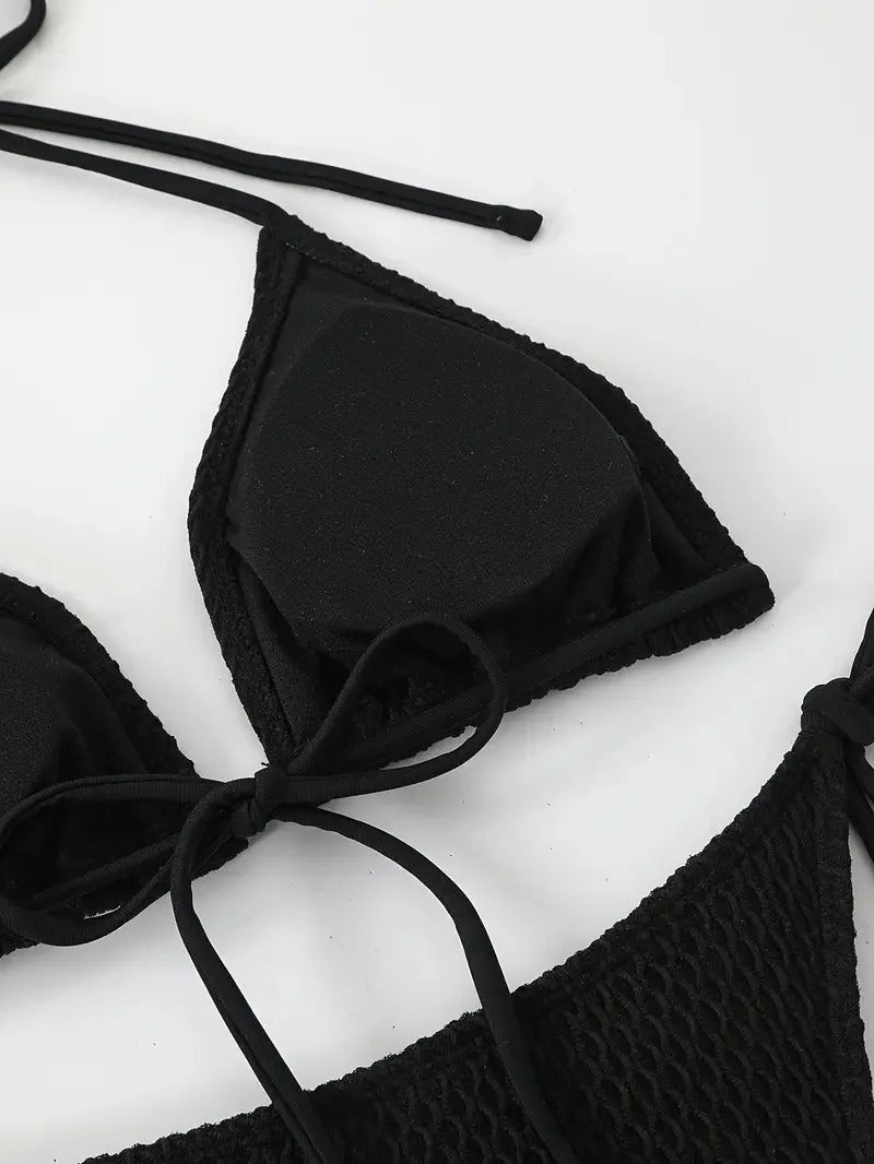 Beyaz File Örgü 3 Parça Bikini ve Plaj Seti (Kopya)