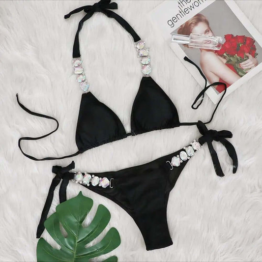 Işıltılı Kırmızı Taş Detaylı Bikini Takımı
